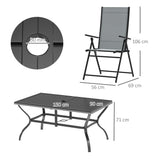 easycomfort easycomfort set da giardino 7 pezzi con tavolo da pranzo con foro per ombrellone e 6 sedie pieghevoli grigio