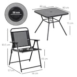 easycomfort easycomfort set da giardino con 4 sedie pieghevoli con braccioli e tavolo con foro per ombrellone nero