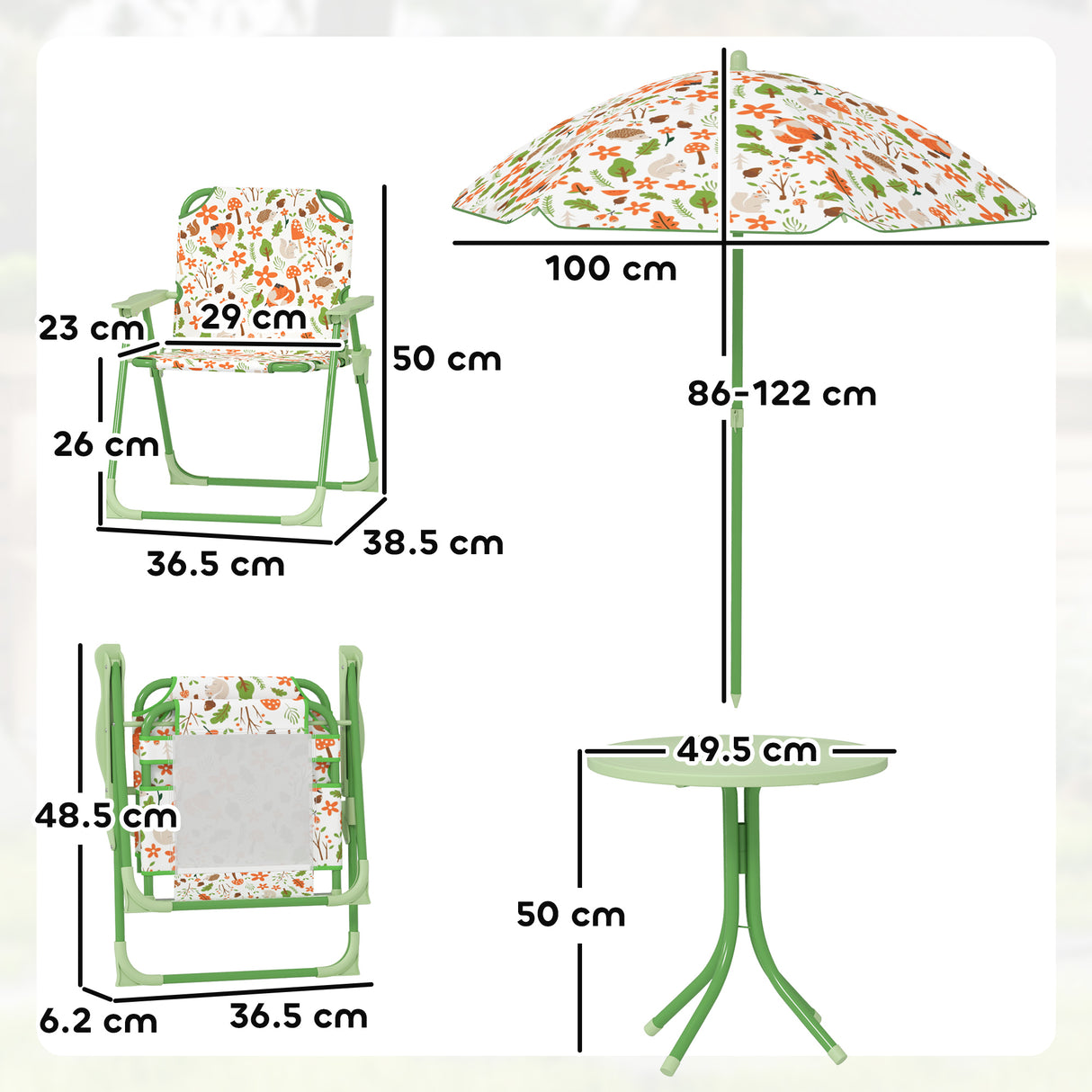 easycomfort easycomfort set da giardino per bambini 2 5 anni con tavolino rotondo 2 sedie pieghevoli e un ombrellone verde