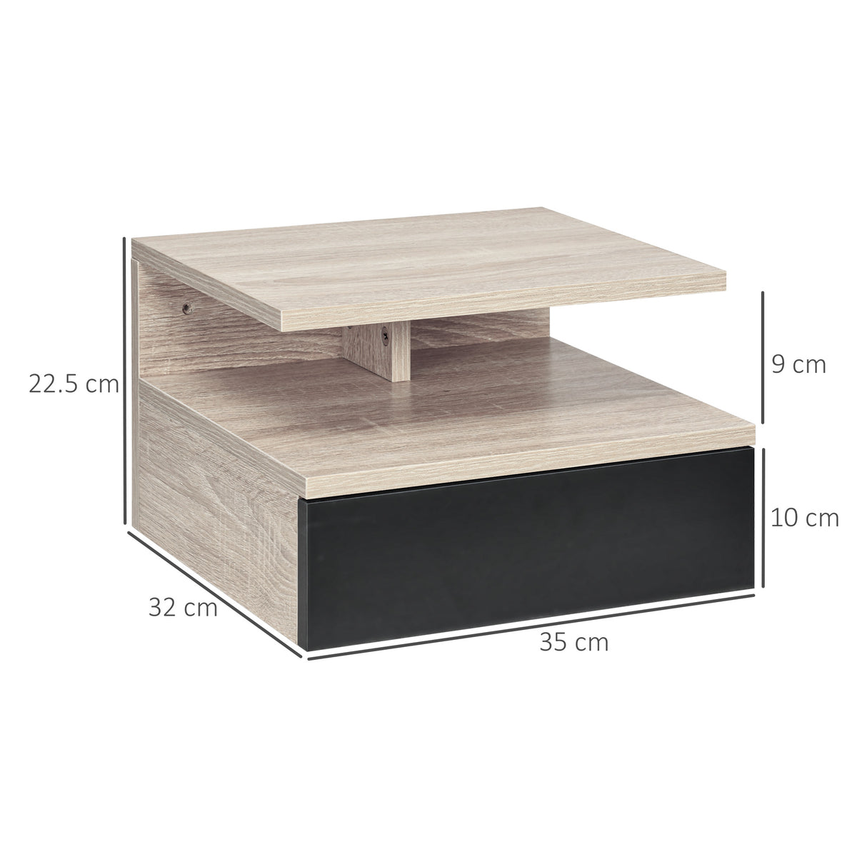 easycomfort easycomfort set di 2 comodini sospesi moderni con cassetto e mensola superiore 35x32x22 5cm rovere e nero