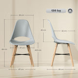 easycomfort easycomfort set di 2 sedie da pranzo in plastica e legno stile nordico con schienale curvato grigio