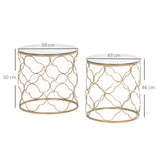 easycomfort easycomfort set di 2 tavolini da salotto impilabili art deco in metallo con piano in vetro oro