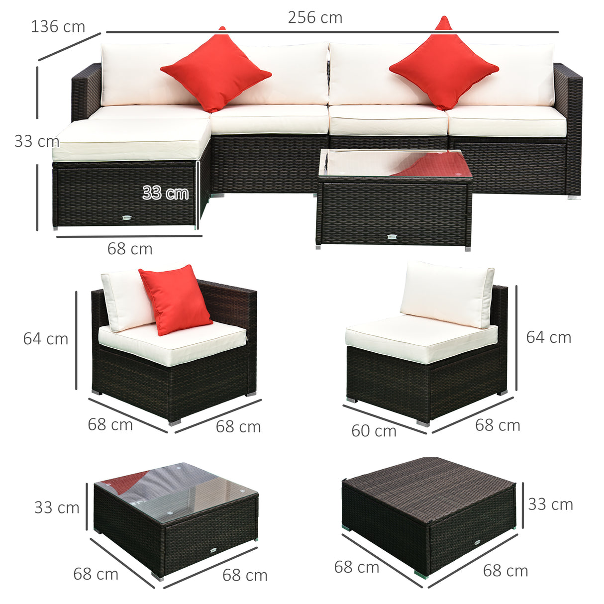 easycomfort easycomfort set mobili da giardino in rattan pe 4 poltrone 1 pouf 1 tavolino in vetro temperato 2 cuscini