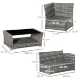 easycomfort easycomfort set mobili da giardino in rattan pe da 4 pezzi salotto con divano angolare e tavolino con vetro cuscini imbottiti e sfoderabili grigio