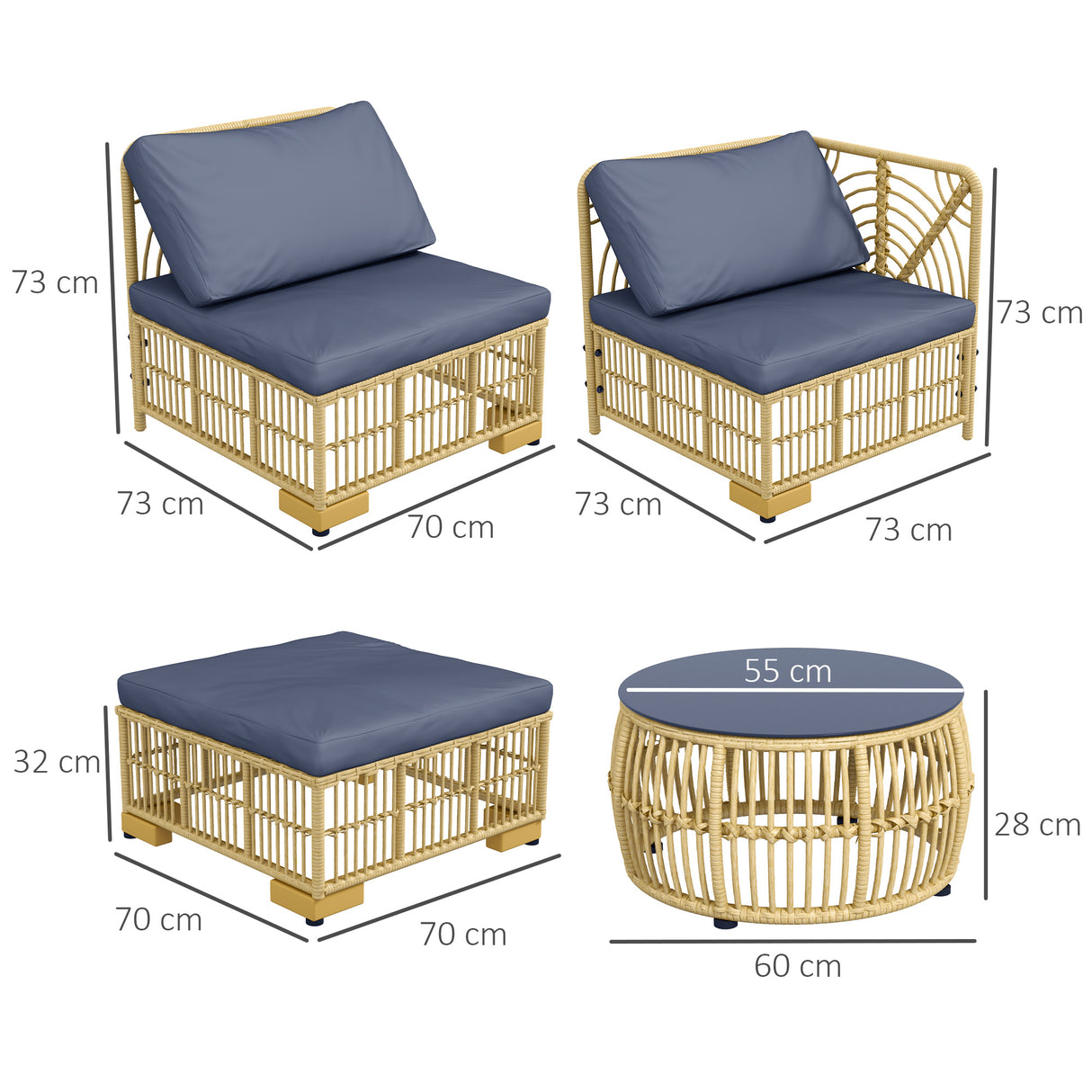 easycomfort easycomfort set salotto in rattan da giardino con divano modulabile cuscini e tavolino da caffe grigio