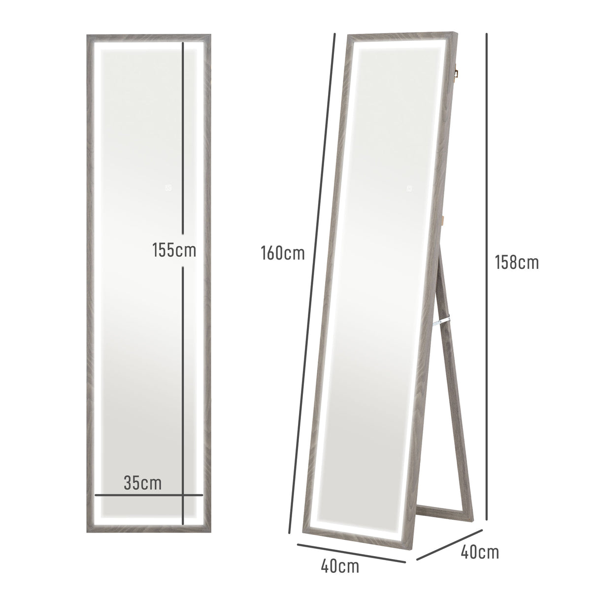 easycomfort easycomfort specchio illuminato con luci led regolabili e pulsante touch in vetro e mdf 40x5x160 cm grigio