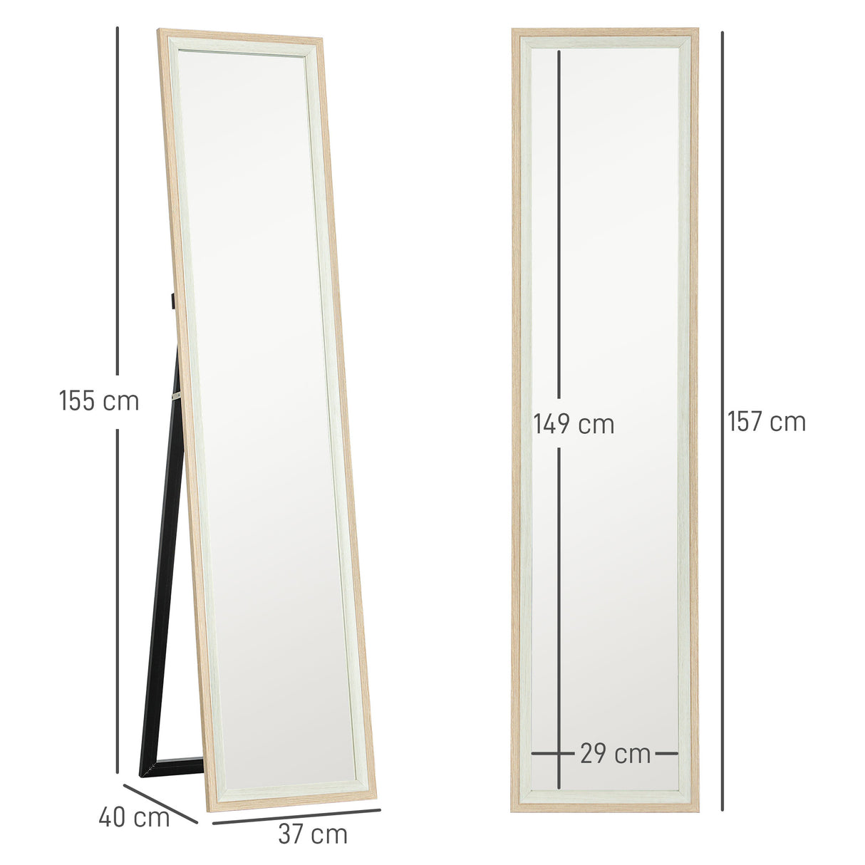 easycomfort easycomfort specchio moderno a figura intera da parete e autoportante 37x157 cm bianco e legno