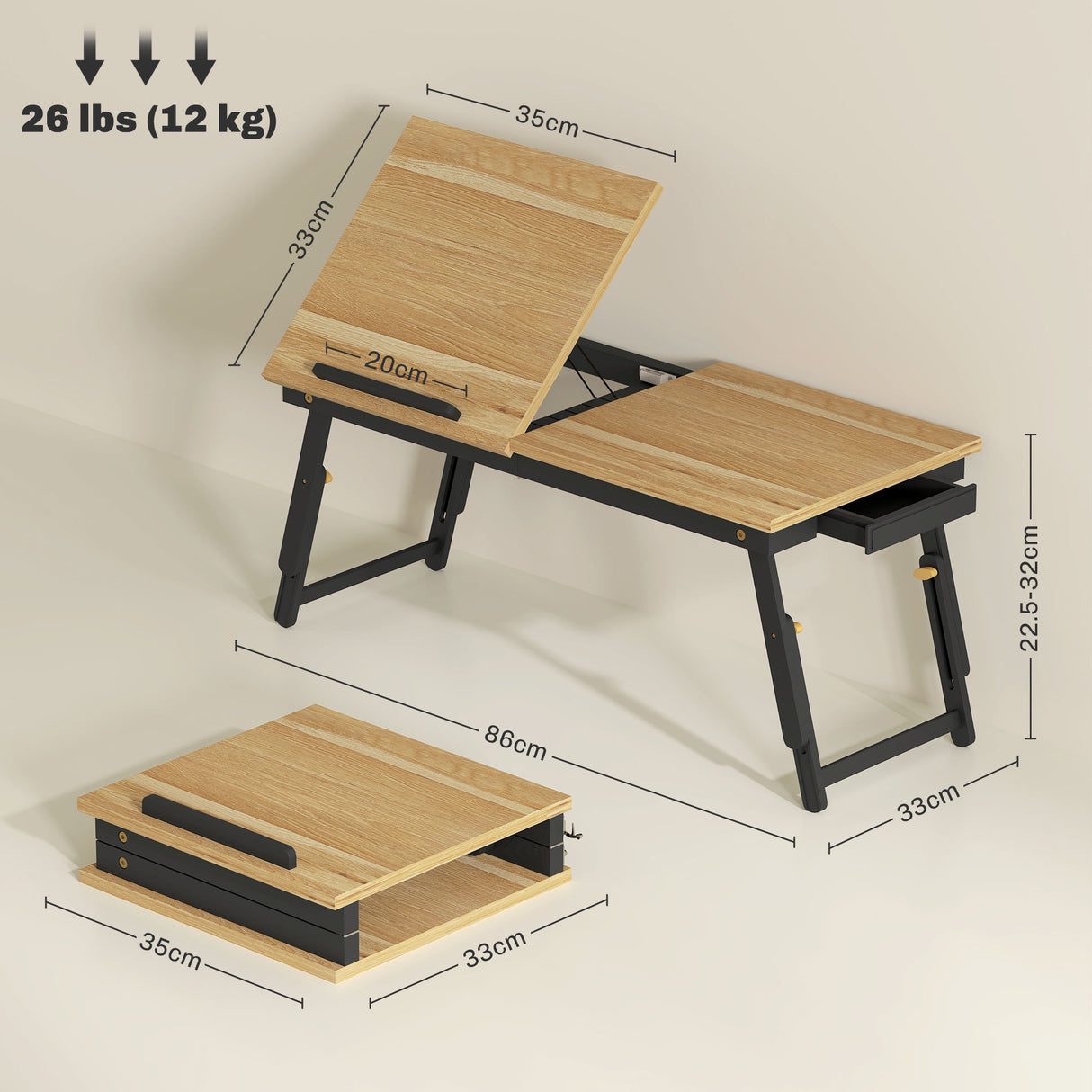 easycomfort easycomfort supporto monitor inclinabile e regolabile con cassetto laterale in legno 86x33x22 5 32 cm rovere e nero