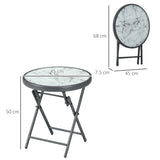 easycomfort easycomfort tavolino da caffe per giardino pieghevole con piano in vetro effetto marmo 45x50cm grigio