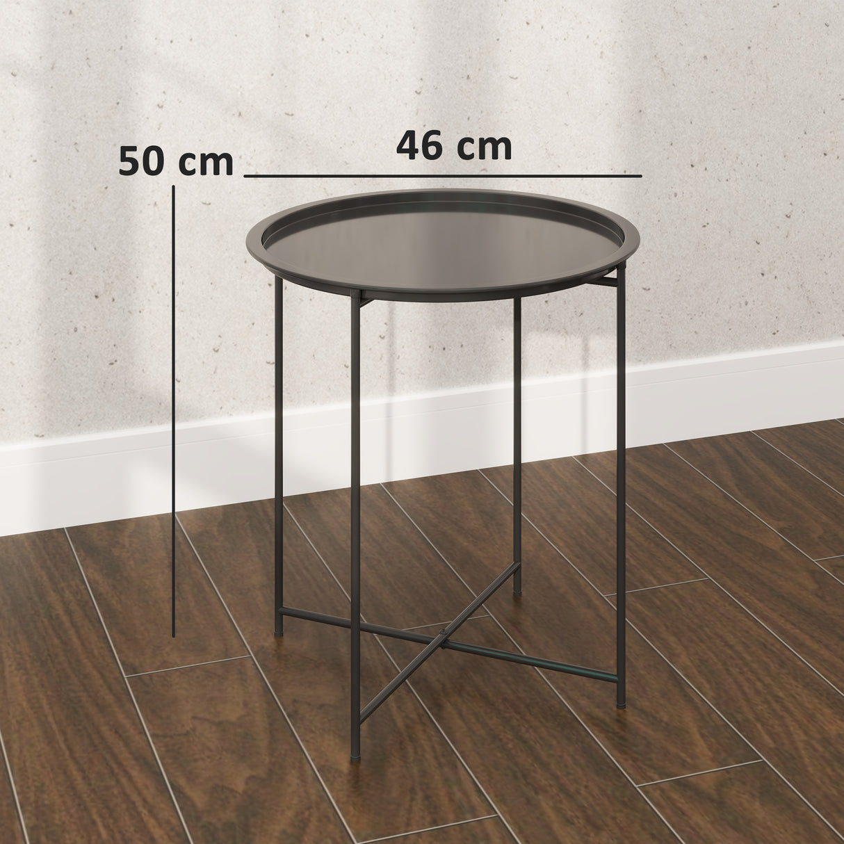 easycomfort easycomfort tavolino da giardino con vassoio rimovibile e gambe pieghevoli in acciaio 46x50 cm nero