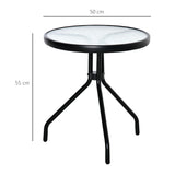 easycomfort easycomfort tavolino da giardino rotondo con ripiano in vetro e struttura in metallo 50x55cm nero