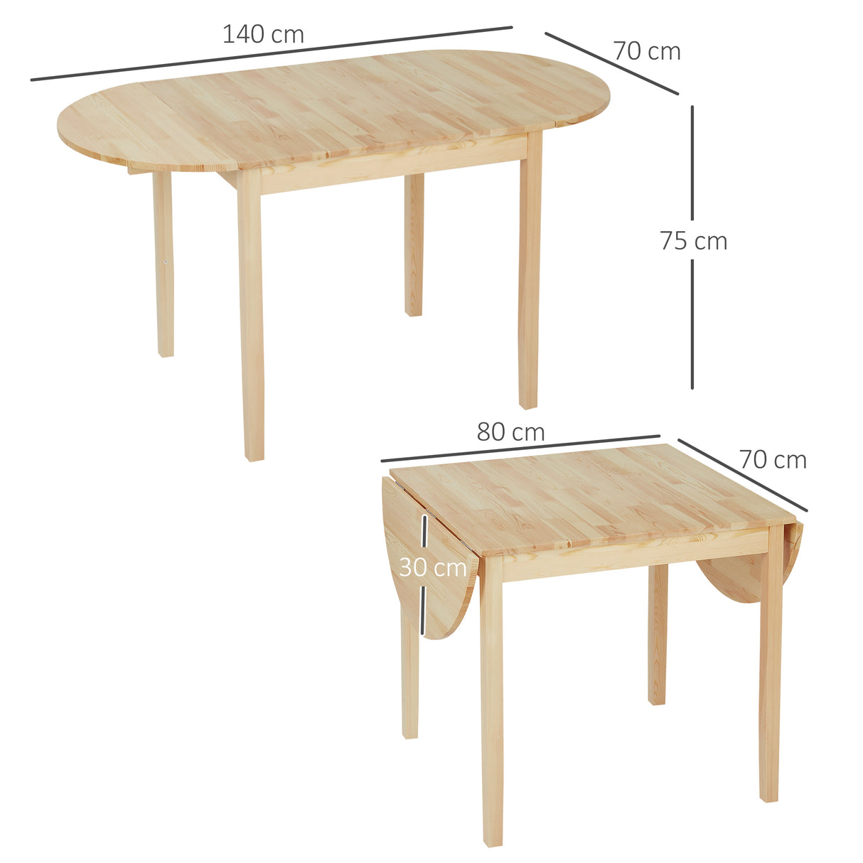 easycomfort easycomfort tavolo allungabile a ribalta per 4 6 persone in legno di pino 140x70x75 cm color legno