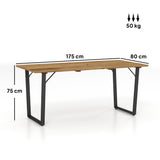 easycomfort easycomfort tavolo da giardino rettangolare a 6 posti con foro per ombrellone legno e acciaio 175x80x75 cm marrone