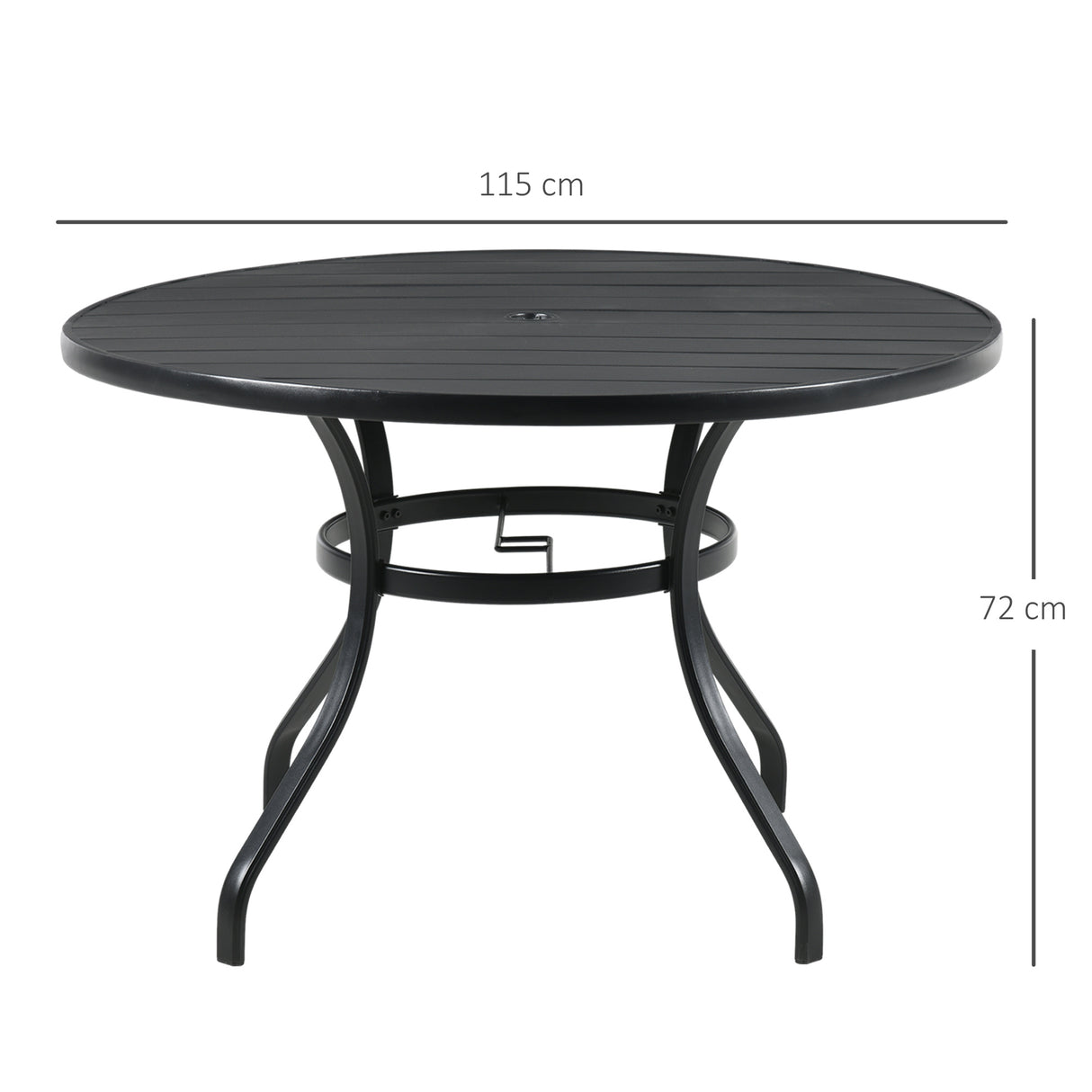 easycomfort easycomfort tavolo da giardino rotondo per 4 persone con foro per ombrellone e doghe in metallo 115x72cm nero