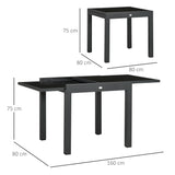easycomfort easycomfort tavolo da pranzo allungabile da giardino con piano in vetro e alluminio 80 160x80x75 cm nero