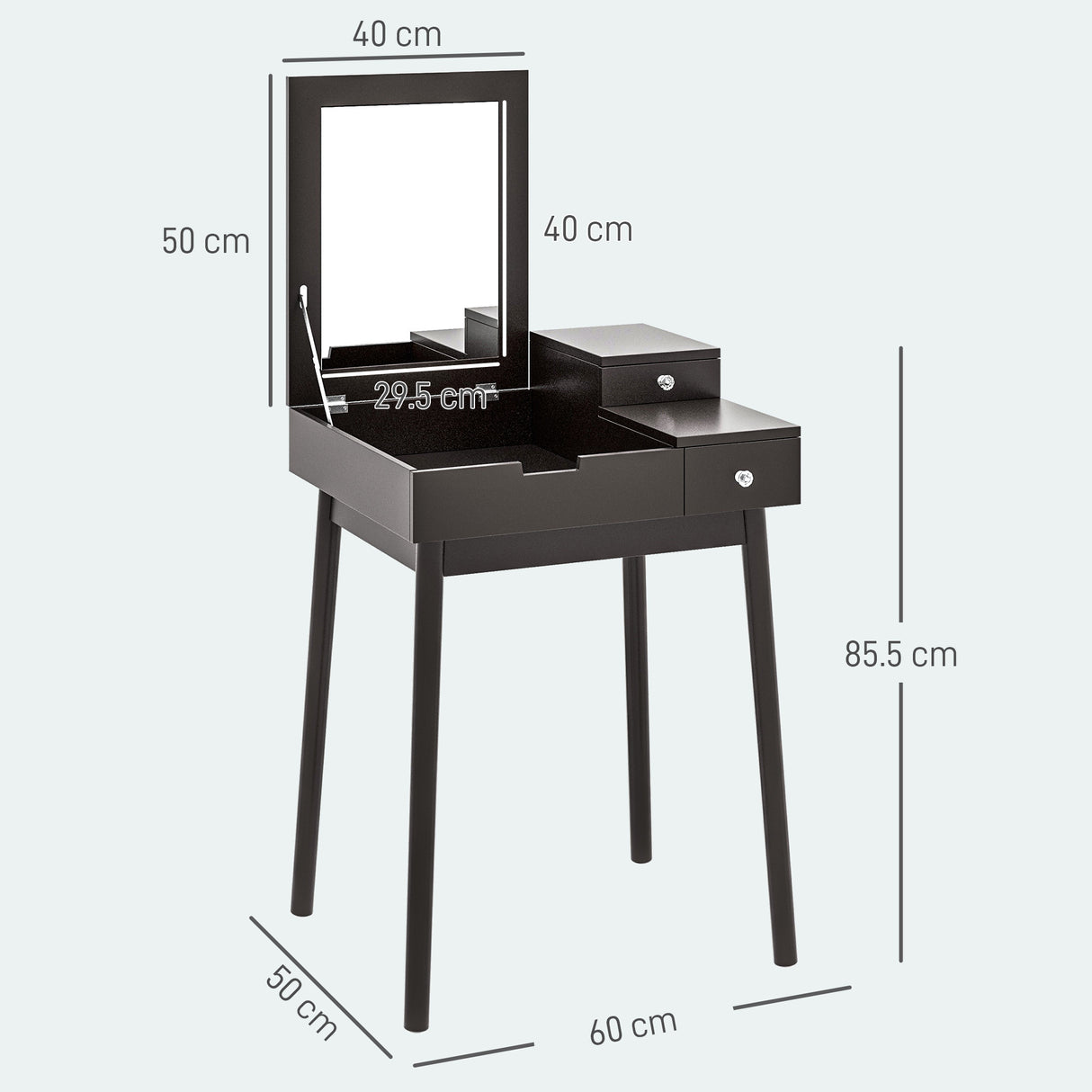 easycomfort easycomfort tavolo da trucco 2 in 1 con specchio ribaltabile e 2 cassetti 60x50x85 5 cm nero