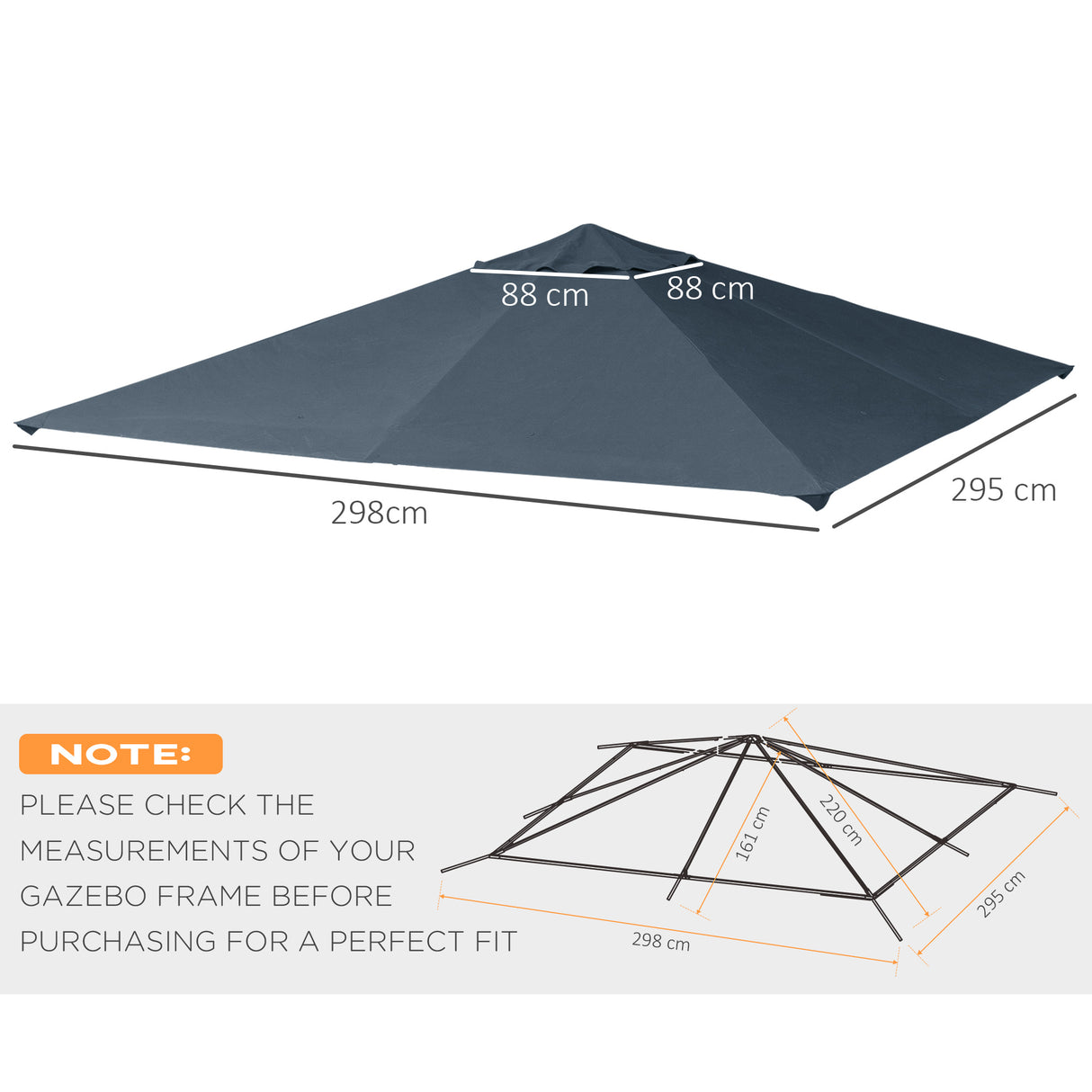 easycomfort easycomfort tetto di ricambio per gazebo 3x3 m in poliestere grigio con 8 fori di ventilazione