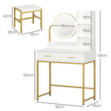 easycomfort easycomfort toeletta tavolo trucco con specchio illuminato a led e sgabello cassetti e ripiani bianco