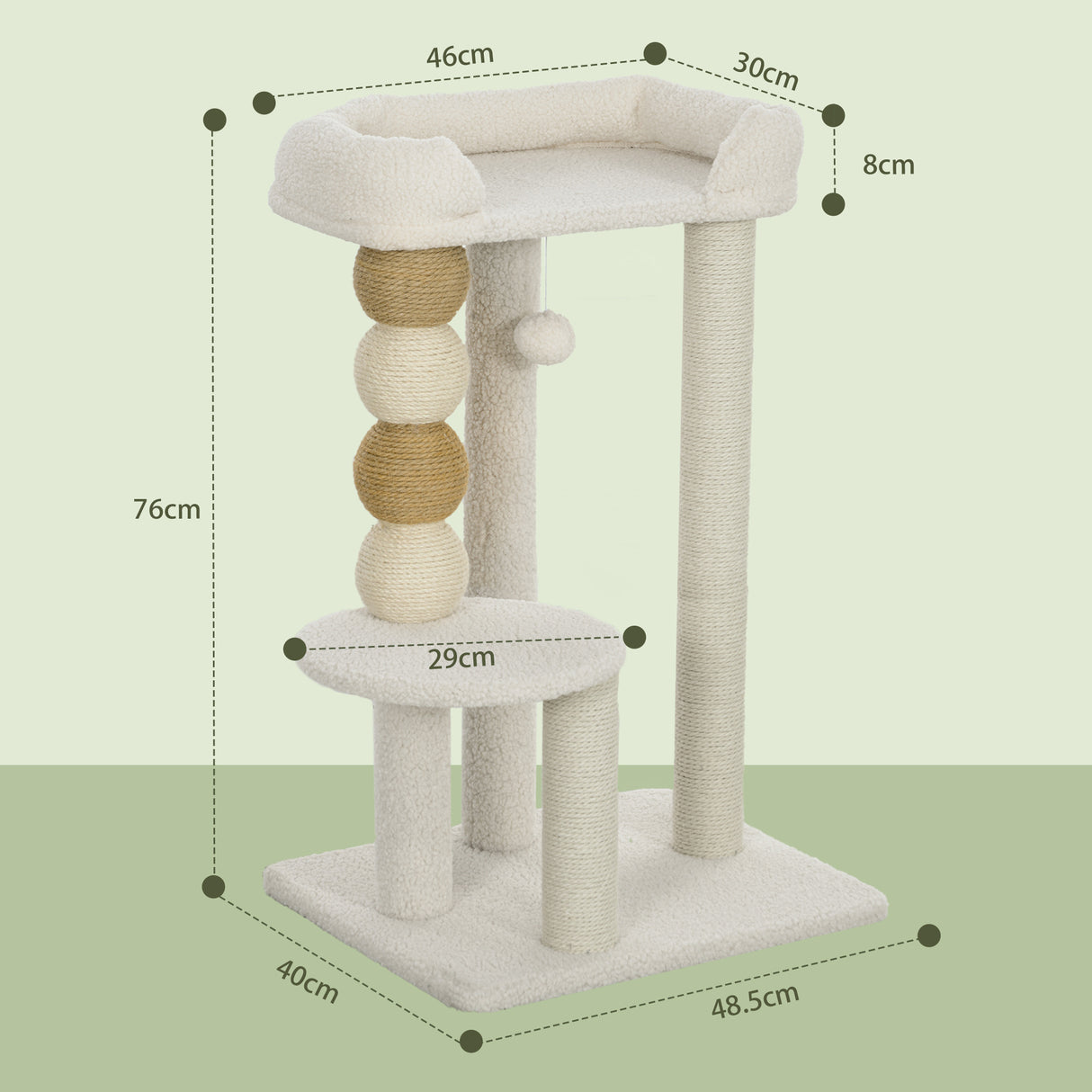 easycomfort easycomfort torre per gatti con lettino piattaforma e pallina giocattolo in legno peluche e iuta 48 5x40x76 cm beige