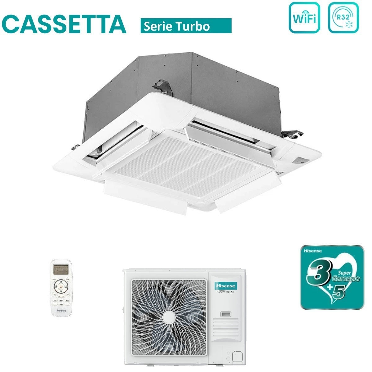 hisense condizionatore a cassetta hisense turbo 42000 btu r 32 wi fi optional con telecomando e pannello incluso