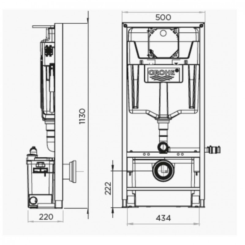 trituratore sfa saniwall pro up piastrellabile con telaio da incasso e cassetta di scarico grohe