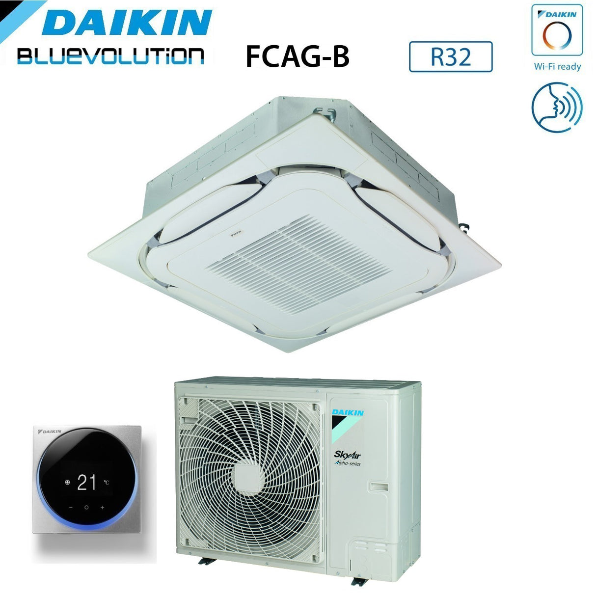 climatizzatore condizionatore daikin bluevolution a cassetta round flow 24000 btu fcag71b _ rzag71ny1 trifase r 32 wi fi optional con griglia standard inclusa