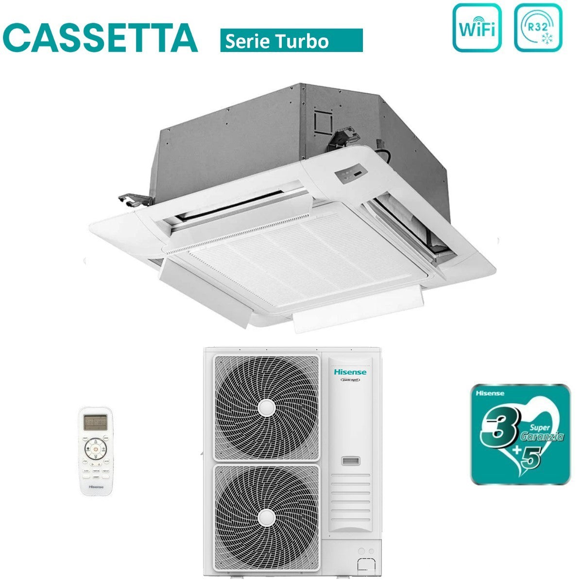 climatizzatore condizionatore hisense inverter a cassetta serie turbo 36000 btu auc105ur4rkc8 _ auw105u6rn8 r 32 wi fi optional classe a__ a_ con telecomando e pannello incluso