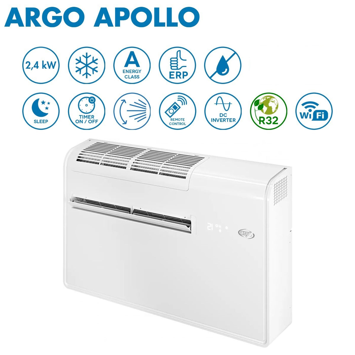 climatizzatore condizionatore senza unita esterna argo inverter apollo 10sc solo freddo da 2 04 kw r 32 wi fi integrato classe a