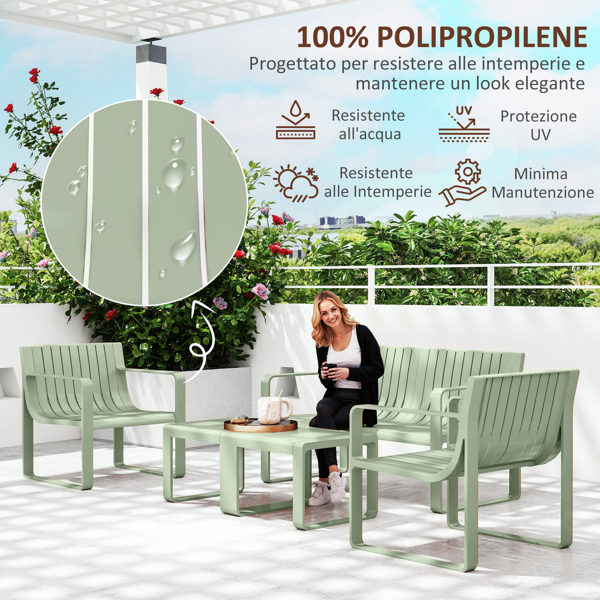 easycomfort area occasioni 2529 easycomfort set da giardino 5 pezzi a doghe con divanetto 2 poltroncine e 2 tavolini in polipropilene verde