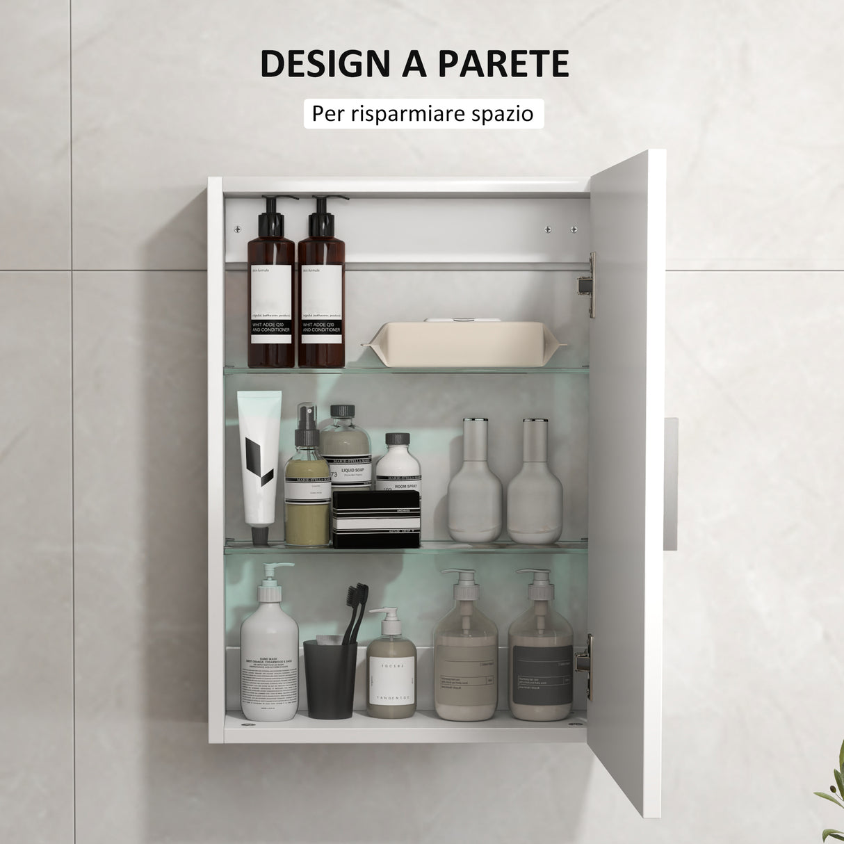 easycomfort easycomfort armadietto bagno da parete in legno con 3 ripiani regolabili in vetro su 3 livelli 40x15x55 cm bianco