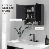 easycomfort easycomfort armadietto con specchiera bagno a 2 ante e mensole regolabili in legno 55x17x55cm nero