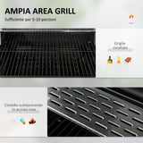 easycomfort easycomfort barbecue a carbone con coperchio con termometro griglia regolabile ruote e tavolini nero