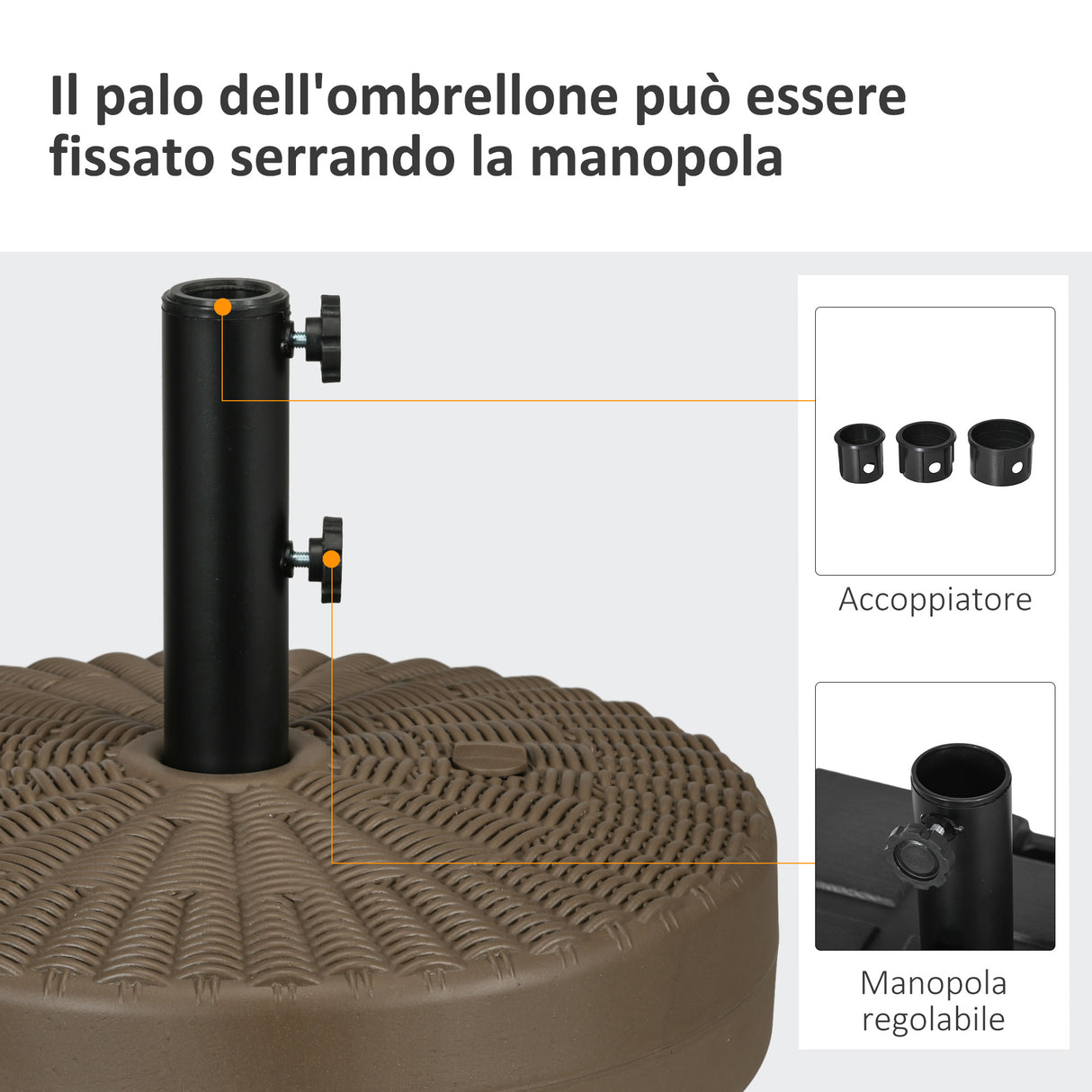easycomfort easycomfort base per ombrellone con 2 manopole incorporate in hdpe e acciaio 51x36 cm marrone e nero