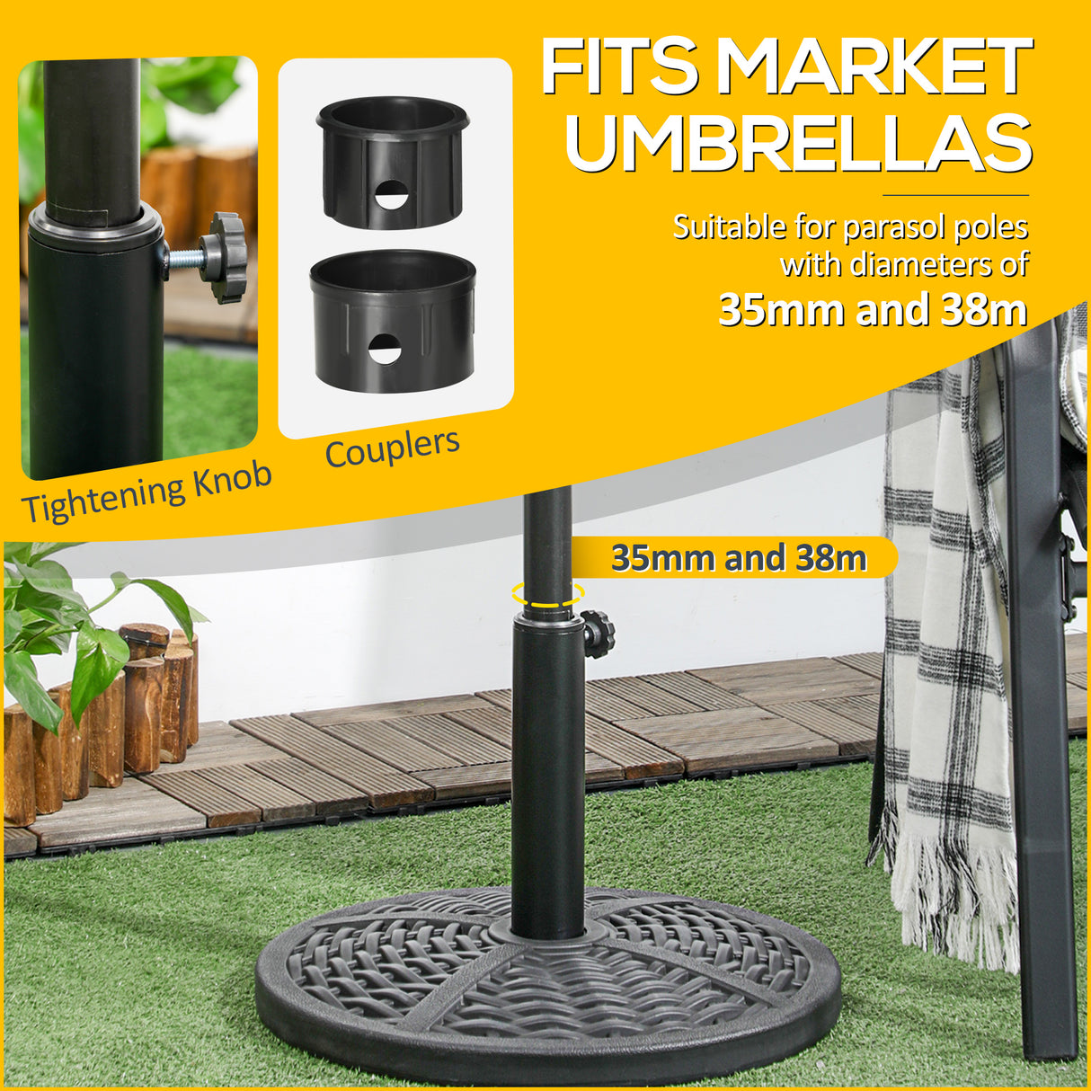 easycomfort easycomfort base per ombrellone da giardino rotonda effetto rattan 45cm peso da 9 5kg nero
