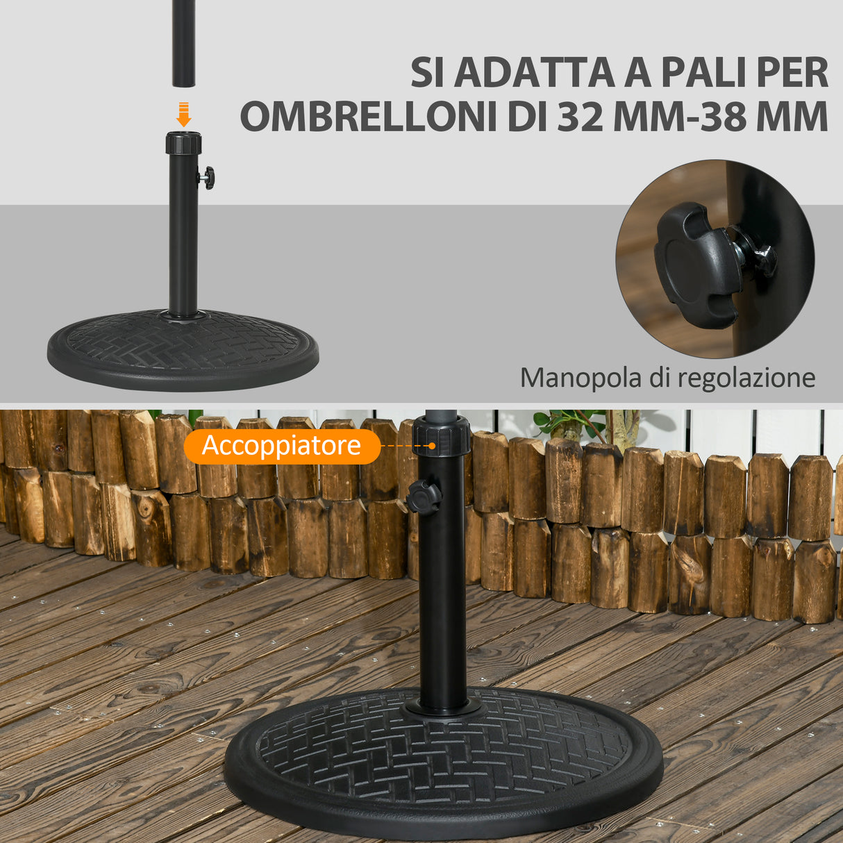 easycomfort easycomfort base per ombrellone di 14kg per pali da 32 38 mm metallo e cemento 46 cm nero