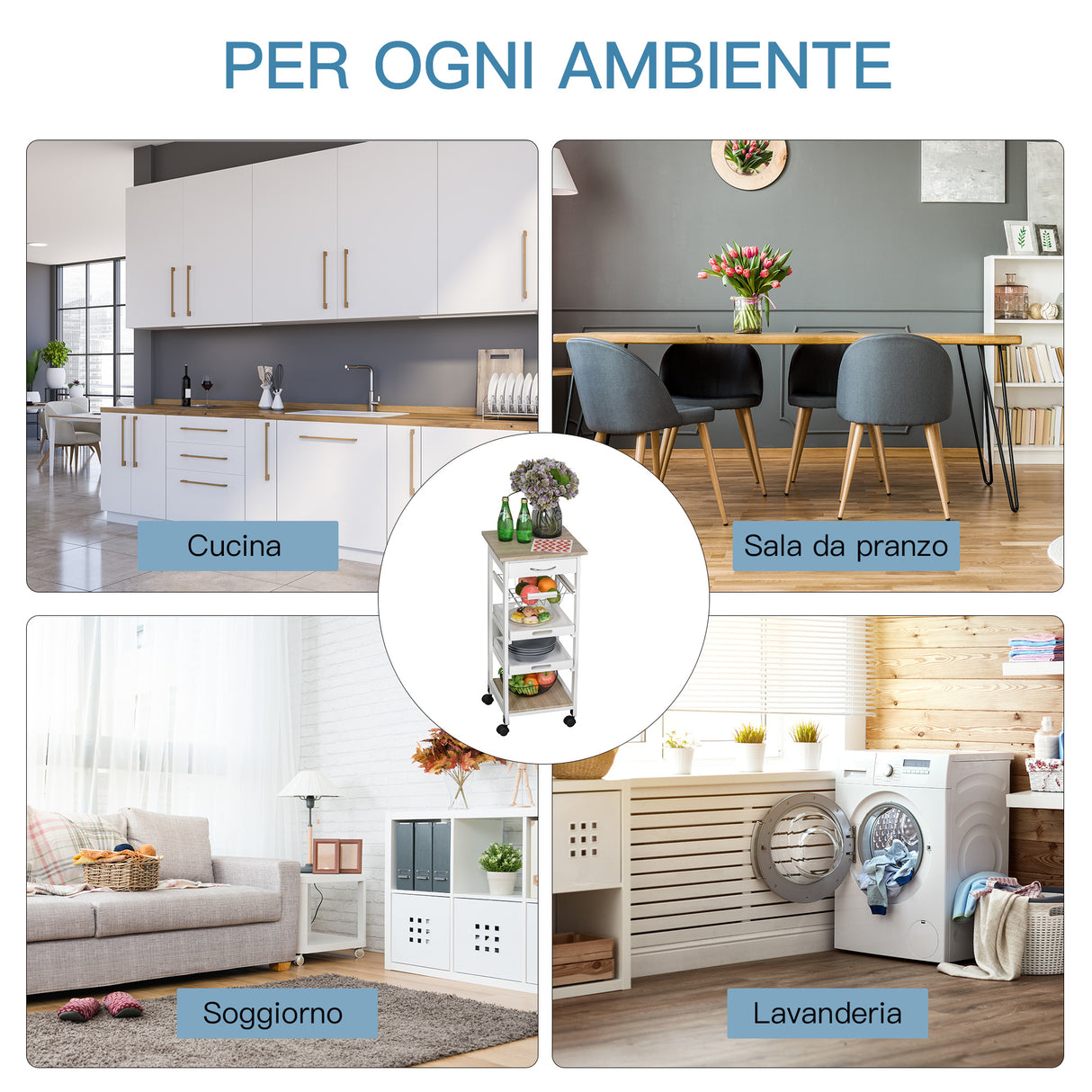 easycomfort easycomfort carrello da cucina salvaspazio in legno di pino e mdf carrello portaoggetti con cassetto cestello 2 vassoi e 4 ruote universale 37x37x82cm bianco ean 8054111844161