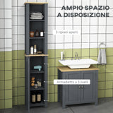 easycomfort easycomfort colonna bagno salvaspazio con armadietto e 3 ripiani aperti in legno 34x23x165cm grigio
