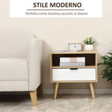 easycomfort easycomfort comodino moderno con cassetto estraibile e ripiano aperto in legno 50x39 5x49 5 cm bianco e color legno