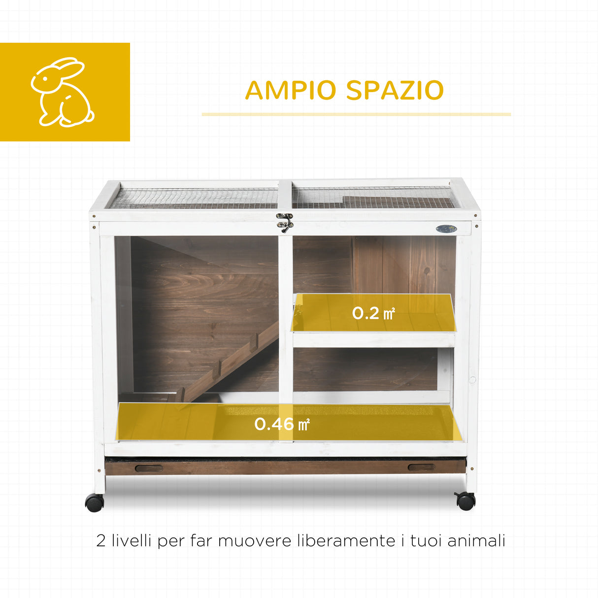 easycomfort easycomfort conigliera a 2 livelli con casetta rampa e vassoio estraibile in legno di abete 91 5x53 3x73 cm marrone