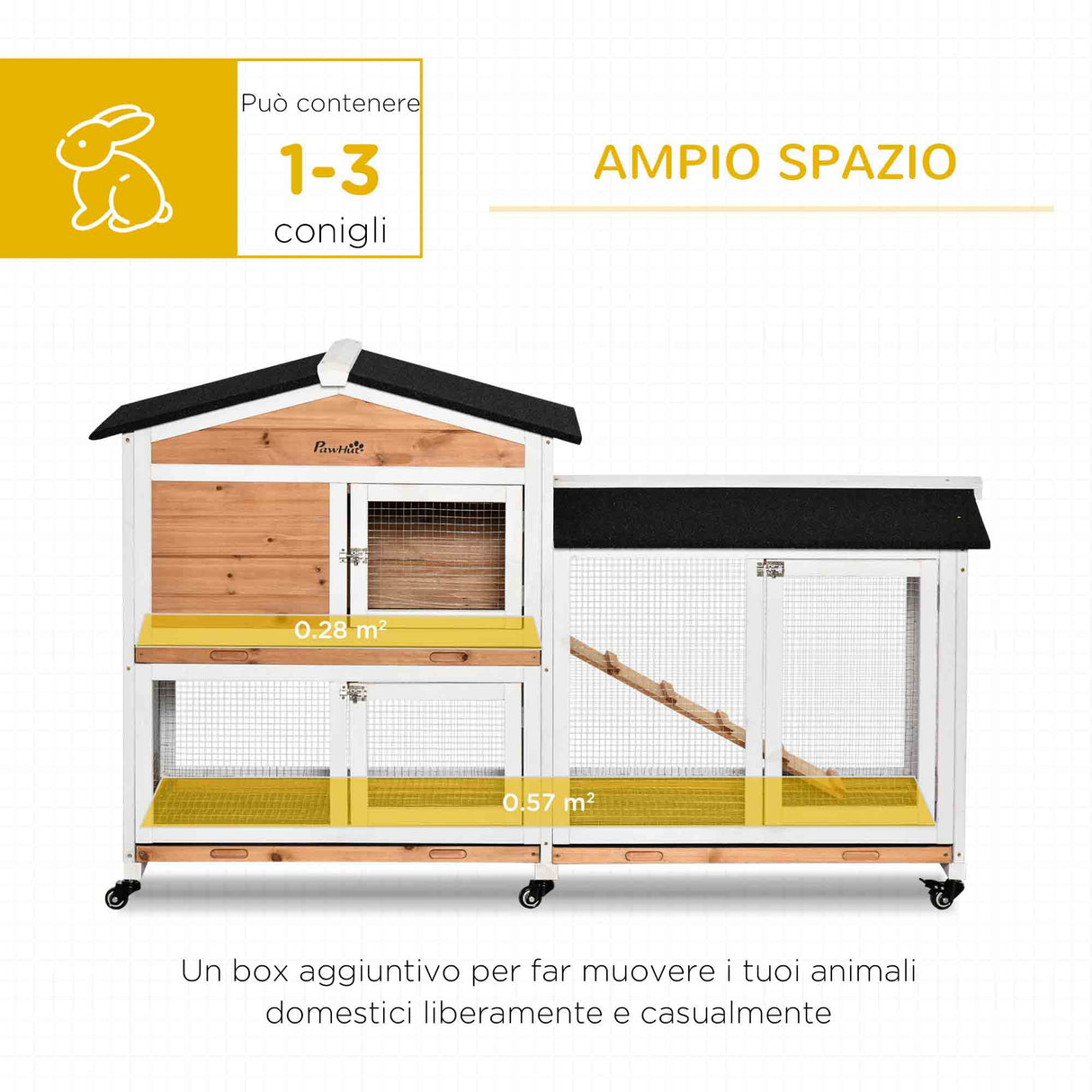easycomfort easycomfort conigliera a 2 livelli con rete protettiva in legno metallo e bitume 157 4x53x99 5 cm giallo bianco e nero