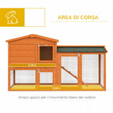 easycomfort easycomfort conigliera a 2 piani da esterno in legno di abete e filo di metallo 150x45x85 cm arancione