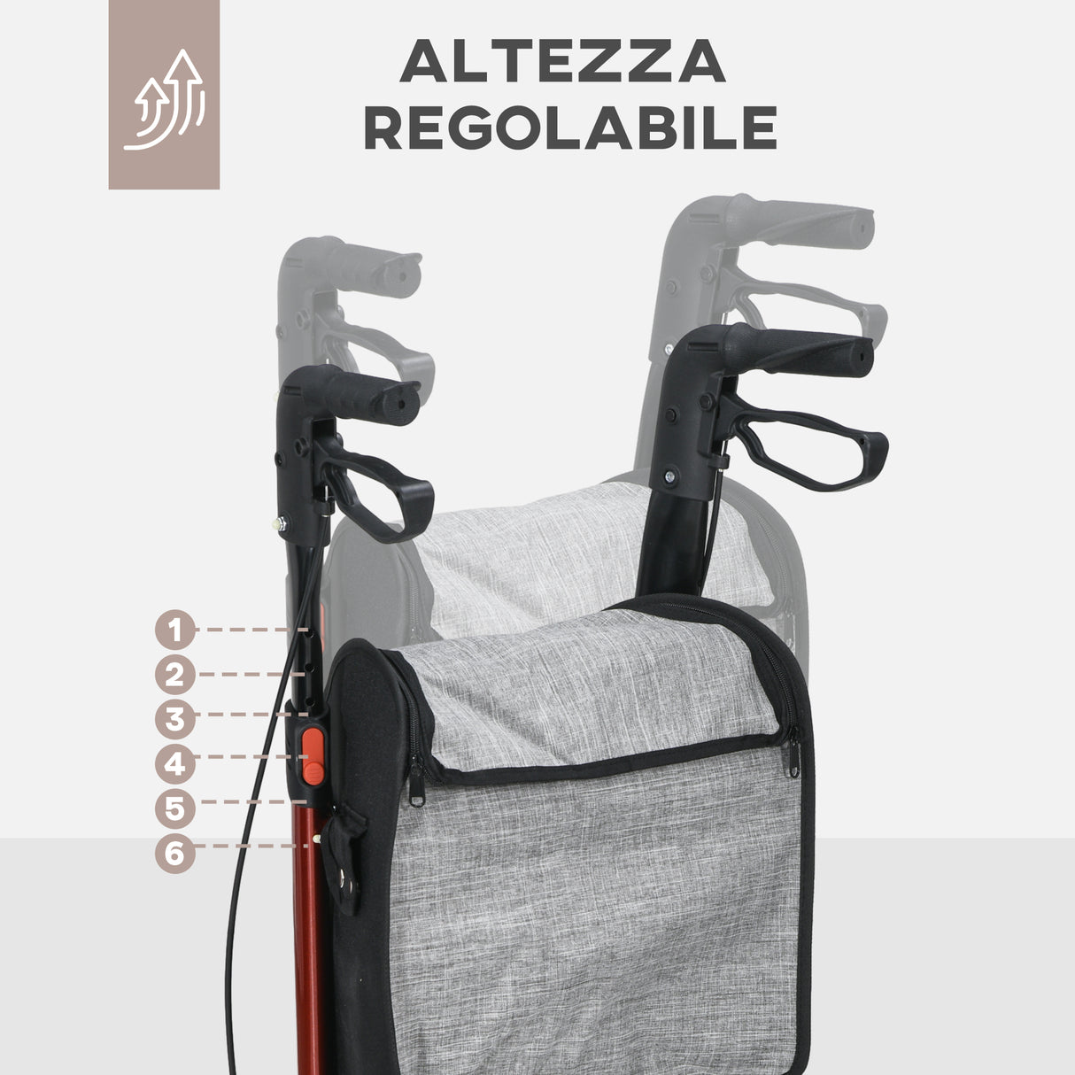 easycomfort easycomfort deambulatore ad altezza regolabile con 3 ruote e tasca portaoggetti in alluminio 68x68x86 5 99 cm rosso