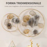 easycomfort easycomfort decorazione murale 3d in metallo wall art dorata con ginkgo in due cornici rotonde 102x66 2cm oro e argento