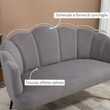 easycomfort easycomfort divano 2 posti in velluto con gambe in metallo e schienale a conchiglia 132x66x80cm grigio