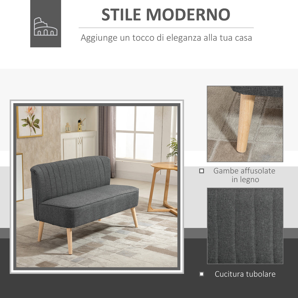 easycomfort easycomfort divano 2 posti moderno in tessuto senza braccioli divanetto da salotto con gambe in legno 117x56 5x77 cm grigio chiaro