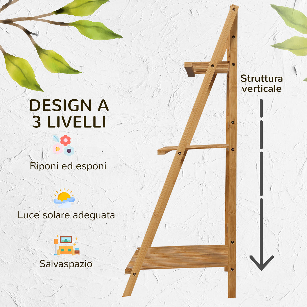 easycomfort easycomfort fioriera da esterno a 3 livelli in bambu con design rialzato e pieghevole 98x37x96 5 cm color legno