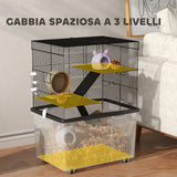 easycomfort easycomfort gabbia per criceti 3 piani con ruote 2 piattaforme rampe ciotola e bottiglia 58x43x74 cm nero