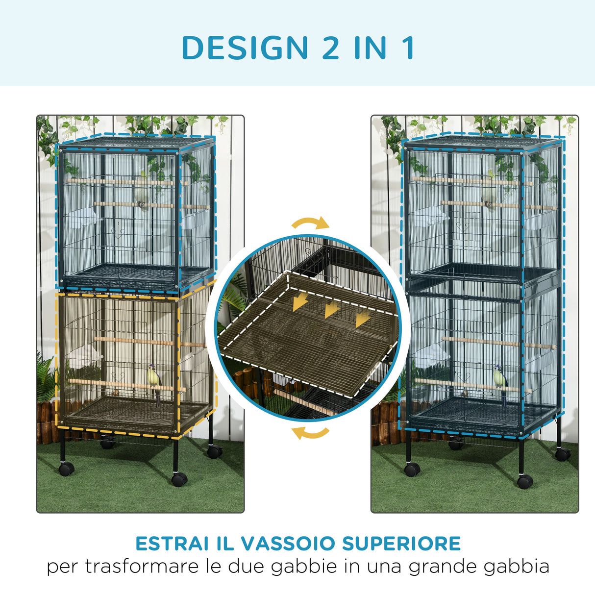 easycomfort easycomfort gabbia voliera per uccelli per interni con ruote e vassoi estraibili 51 5x50x140 cm nero