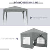 easycomfort easycomfort gazebo da esterno 3x3 m pieghevole con 4 pannelli laterali in acciaio e tessuto oxford grigio chiaro