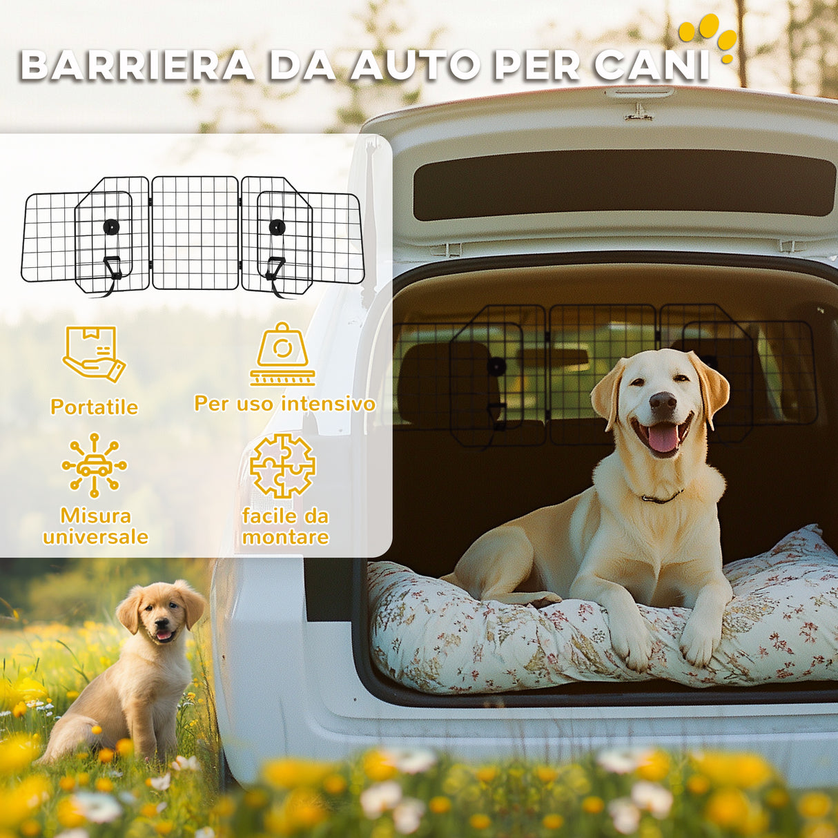 easycomfort easycomfort griglia divisoria auto per cani universale con larghezza regolabile e pieghevole 93 150x42cm nero